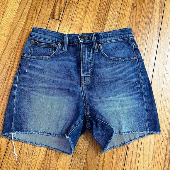 Madewell Shorts Wormens 25 High Rise Denim Raw Hem Whisker Blue - Picture 1 of 10